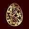 Openwork golden Easter egg with leaves. Laser cutting or foiling