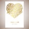 Openwork golden heart with flowers. Vector decorative element.