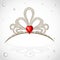 Openwork jewelry tiara with diamonds and faceted red stone in a heart shape