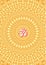 Openwork mandala in yellow orange colors. Aum / Om / Ohm sign in the center. Spiritual and sacred symbol