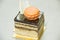 Opera cake with layers of chocolate ganache and coffee infused