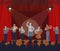 Opera theater scene. Symphony orchestra performing on stage, vector illustration. Classical music concert, performance.
