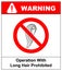 Operation with long hair prohibited sign. Vector illustration isolated on white. Forbidden icons for industrial