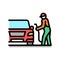 operator refuel car, gas station worker service color icon vector illustration