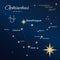 Ophiuchus. High detailed vector illustration. 13 constellations of the zodiac with titles and proper names for stars.