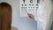 Ophthalmologist checking patient eyesight, pointing letters, eyes examination