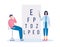 Ophthalmologist doctor checking up eyesight flat vector illustration isolated.