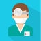 Ophthalmologist with head mirror. Icon isolated on background.