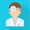 Ophthalmologist with head mirror. Icon isolated on background