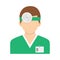 Ophthalmologist with head mirror. Icon isolated on background. F