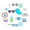 Ophthalmologist icons set, cartoon style