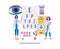 Ophthalmologists near poster with letters flat vector illustration isolated.