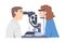 Ophthalmology and Eye Examination with Man Health Care Professional Screening Patient on Slit Lamp Vector Illustration