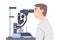 Ophthalmology and Eye Examination with Man Health Care Professional Screening Patient on Slit Lamp Vector Illustration