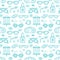 Ophthalmology, eyes health care seamless pattern, medical vector blue background. Optometry equipment, contact lenses