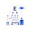 Ophthalmology medical vector illustration concept with characters. Doctor standing near eye test chart. Modern flat style for