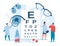 Ophthalmology. Ophthalmologist checking patient eyesight. Myopia diagnostic and treatment. Eye and vision healthcare