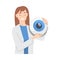 Ophthalmology with Woman Health Care Professional Holding Eye Ball Vector Illustration
