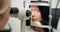 Ophthalmology, woman and laser for vision test with eye exam, consultation and happy with scanning at optometrist