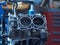 Oppositional engine dismantled for repair in the workshop at the
