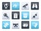 Optic and lens equipment icons over color background