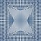 Optical art background with 3d illusion, deformed metal grid on blue area