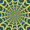 Optical illusion background. Blue arrows fly circularly to the center on yellow background