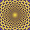 Optical illusion background. Purple arrows fly away circularly