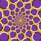 Optical illusion background. Purple circles are moving circularly toward the center on golden background.