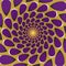 Optical illusion background. Purple drops fly away circularly around the center on golden background