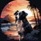 Optical Illusion Dog Sitting On Beach At Sunset
