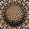 Optical illusion hypnotic vector illustration of cruciform shapes pattern. Patterned blue orange globe soaring above the same