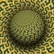 Optical illusion hypnotic vector illustration of dollar sign pattern. Patterned green golden globe soaring above the same surface
