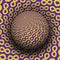 Optical illusion hypnotic vector illustration. Patterned purple yellow globe soaring above the same surface