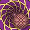 Optical illusion illustration. A ball is moving on rotating yellow background with purple quadrangles