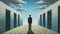 Optical Illusion Painting Of Businessman In Suit Looking Through A Brick Path In The Sky By Joseba Elorza