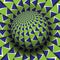 Optical illusion vector illustration. Blue green patterned sphere soaring above the same surface