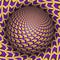 Optical illusion vector illustration. Sphere soaring above the surface. Yellow purple patterned objects