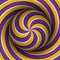 Optical motion illusion background. Sphere with a purple yellow multiple spiral pattern on helix background