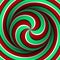 Optical motion illusion background. Sphere with a red green multiple spiral pattern on helix background