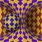 Optical motion illusion illustration. A sphere is rotating around of a moving hyperboloid. Abstract fantasy in a surreal style