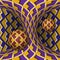 Optical motion illusion illustration. Two spheres are rotation around of a moving hyperboloid. Abstract fantasy in a surreal style