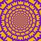 Optical motion illusion vector background. Golden crown shapes move around the center on purple background