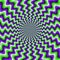 Optical motion illusion vector background. Green purple wavy striped pattern move around the center