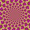 Optical motion illusion vector background. Pink hearts fly apart circularly