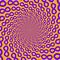 Optical motion illusion vector background. Purple infinity symbols move around the center on orange background
