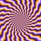 Optical motion illusion vector background. Purple orange broken spiral stripes move around the center