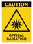 Optical radiation hazard caution safety danger warning text sign sticker label, artificial light beam icon symbol, isolated black