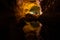 Optical reflection effect on cave lava tube illuminated