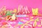 Optimistic Silvester New Year celebration concept with open fortune cookie and text `Next year will be better` on pink background